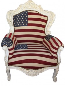 Casa Padrino Barock Sessel King   USA Design/ Creme  Mbel Antik Stil- USA Flagge