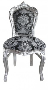 Casa Padrino Barock Esszimmer Stuhl ohne Armlehnen Schwarz Muster / Silber  - Antik Stil Mbel