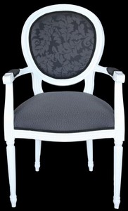 Casa Padrino Barock Esszimmer Stuhl mit Armlehne Grau / Wei - Designer Stuhl - Luxus Qualitt