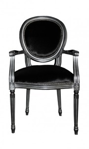 Casa Padrino Barock Esszimmer Stuhl mit Armlehne Schwarz / Silber - Designer Stuhl - Luxus Qualitt