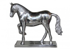 Casa Padrino Luxus Figur Pferd auf Sockel, Silber, B 35 cm, H 30,5 cm - Massive Skulptur - Edel & Prunkvoll