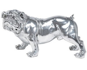 Casa Padrino Designer Luxus Bulldogge aus poliertem Aluminium, Silber, H 26 cm, B 41 cm, T 15 cm - Massive Skulptur - Edel & Prunkvoll