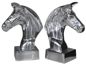 Casa Padrino Luxus Bchersttzen Pferdekpfe aus Aluminium auf Sockel - Bchersttze - Book End Pferdekopf Horse Head Buchsttze