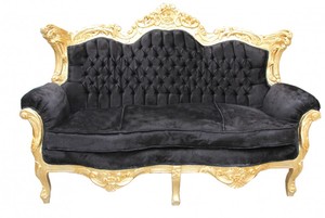 Casa Padrino Barock 2er Sofa Master Schwarz / Gold - Wohnzimmer Couch Mbel Lounge