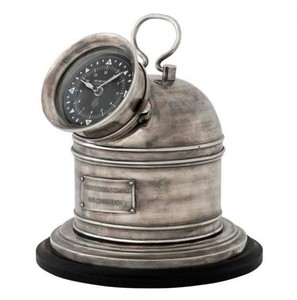 Designer Luxus Uhr Compass Henry Lloyd Collection versilbert Altik-Look- Edel & Prunkvoll - Tischuhr