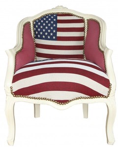 Casa Padrino Barock Damen Salon Sessel USA Design / Creme  - Mbel Antik Stil- USA Flagge