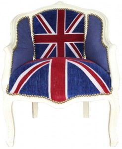 Casa Padrino Barock Damen Salon Sessel Union Jack / Creme  - Mbel Antik Stil- England Flagge