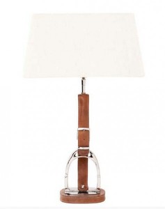 Casa Padrino Luxus Tischleuchte Horsebit Belt Tan vernickelt mit Echtleder Grtel - Leuchte Lampe - Tischleuchte Tischlampe Hockerleuchte