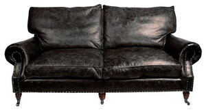 Casa Padrino Luxus Echt Leder Sofa Vintage Leder 3 Sitzer Schwarz Art Deco