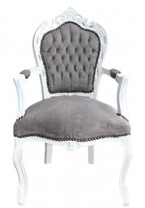 Casa Padrino Barock Esszimmer Stuhl mit Armlehnen Grau / Wei