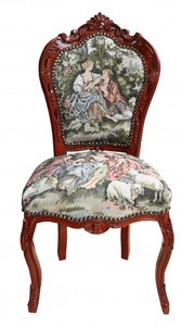 Casa Padrino Barock Esszimmer Stuhl ohne Armlehne Gobelin Love Story /Braun  - Antik Stil
