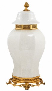 Casa Padrino Luxus Barock Keramik Vase Wei / Gold - Grand Decor V2 - Hotel Dekoration