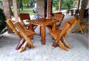 Casa Padrino Gartenmbel Set Rustikal Tisch + 4 Garten Sthle - Eiche Massivholz - Echtholz Mbel Massiv