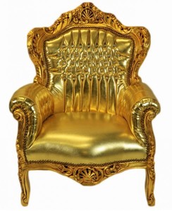 Casa Padrino Barock Sessel King Gold/Gold Lederoptik mit Bling Bling Glitzersteinen