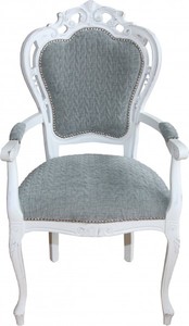 Casa Padrino Barock Esszimmer Stuhl mit Armlehnen Grau-Blau / Antik Weiss - Designer Stuhl - Luxus Qualitt