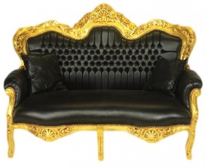 Casa Padrino Barock 2er Sofa Master Schwarz Lederoptik / Gold - Wohnzimmer Couch Mbel Lounge