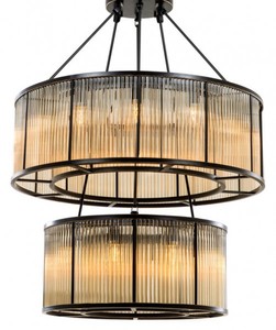 Casa Padrino Luxus Hngeleuchte Bronze Finish / Glas - Art Deco Restaurant - Hotel Lampe Leuchte