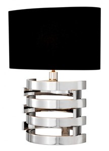 Casa Padrino Luxus Tischleuchte Edelstahl vernickelt / Lampenschirm Schwarz 50 x 35 cm - Leuchte - Luxury Collection