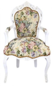 Casa Padrino Barock Esszimmer Stuhl mit Armlehnen Blumenmuster / Antik Wei