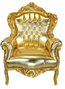 Casa Padrino Barock Sessel King Gold / Gold Lederoptik mit Bling Bling Glitzersteinen