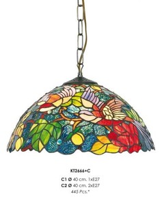 Casa Padrino Tiffany Hngeleuchte 40cm Gelb / Grn / Rot Mod2 - Glas Mosaik Decken Lampe Leuchte Barock Restaurant Beleuchtung