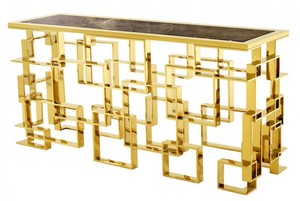 Casa Padrino Art Deco Luxus Konsole Edelstahl / Gold Finish mit Marmorplatte 150 x 60 x H. 77 cm - Konsolen Tisch - Sekretr Konsole - Telefontisch - Hotel Mbel