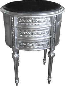 Casa Padrino Barock Kommode Silber mit Marmorplatte H 70 cm, B 52 cm - Nachttisch Konsole