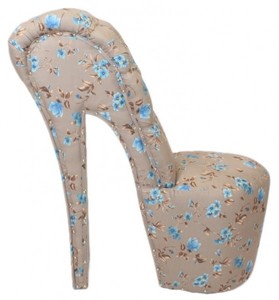 Casa Padrino High Heel Sessel Blumen Muster Creme / Blau Luxus Design - Designer Sessel - Club Mbel - Schuh Stuhl Sessel