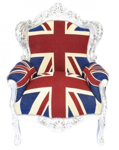 Casa Padrino Barock Sessel King  Union Jack / Silber - Mbel Antik Stil-  Englische Flagge