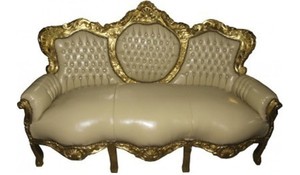 Casa Padrino Barock Sofa King Creme Lederoptik / Gold - Mbel Antik Stil