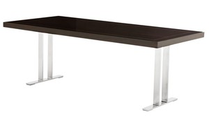 Casa Padrino Designer Luxus Esstisch Braun Hochglanz / Chrom  220 cm - Esszimmer Tisch - Konferenztisch