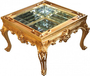 Prunkvoller Casa Padrino Barock Couchtisch Gold verspiegelt mit aufklappbaren Glasdeckel 67 x 67 cm Unikat- Wohnzimmer Salon Tisch Mbel