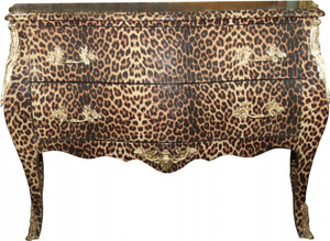 Casa Padrino Barock Kommode Leopard mit goldenen Metall Applikationen 123 cm - Barock Mbel
