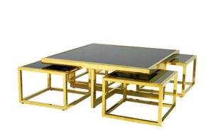 Casa Padrino Luxus Art Deco Designer Couchtisch 5er Set Gold mit schwarzem Glas - Wohnzimmer Salon Tisch - Luxus Qualitt