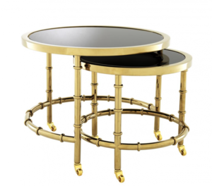 Casa Padrino Luxus Art Deco Designer Beistelltisch 2er Set Gold mit schwarzem Glas - Luxus Hotel Tisch