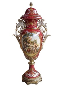 Casa Padrino Luxus Barock Porzellan Vase mit Deckel H. 128 cm - Limited Edition
