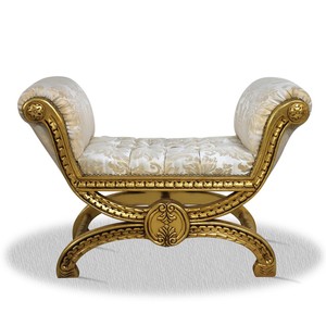Casa Padrino Antik Stil Hocker Gold Wei Muster - Barock Sitzhocker