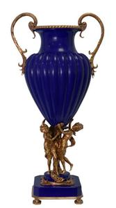 Casa Padrino Porzellan Vase mit 2 Messing Griffen 39 x 28,3 x H. 78,7 cm - Luxus Vase