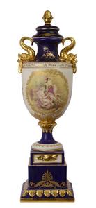 Casa Padrino Porzellan Vase auf Sockel wei dunkelblau gold
