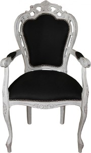 Casa Padrino Barock Esszimmer Stuhl mit Armlehnen Schwarz / Antik Weiss - Designer Stuhl - Luxus Qualitt
