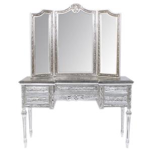 Casa Padrino Barock Schmink Konsole mit Spiegel Silber 120 x 40 x H155 cm - Schlafzimmer Spiegelkonsole mit Schubladen