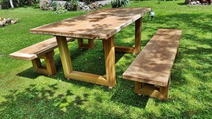 Casa Padrino Gartenmbel Set Rustikal - Tisch + 2 Garten Bnke (Lnge: 200 cm) - Eiche Massivholz