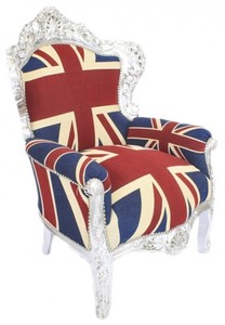 Casa Padrino Barock Sessel King Englische Flagge Union Jack / Silber - Barock England Sessel