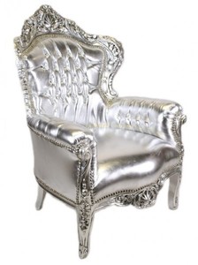 Casa Padrino Barock Sessel King Silber Lederoptik mit Bling Bling Glitzersteinen - Luxus Barock Mbel