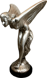 Riesige schwere Bronze Skulptur Spirit of Ecstasy vernickelt auf Marmorsockel 113 x 63 x 74 cm -  Lady with Wings Figur aus der Luxus Kollektion von Casa Padrino