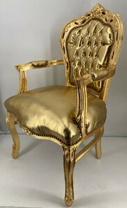 Casa Padrino Barock Esszimmerstuhl mit Armlehnen Gold / Gold - Handgefertigter Kunstleder Stuhl im Barockstil - Barock Esszimmer Mbel