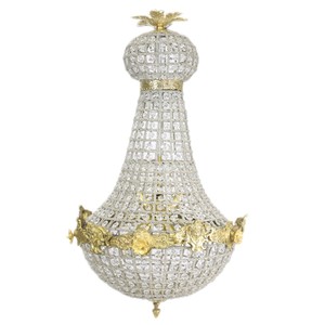 Barock Kronleuchter Gold mit Glaskristallen 50 x H 90 cm Antik Stil - Mbel Lster Leuchter Hngeleuchte Hngelampe
