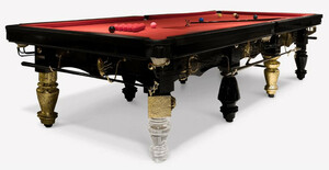 CPBlack Luxus Snookertisch by Casa Padrino Matt Schwarz / Rot / Gold - Hochwertiger Eschenholz Snookertisch mit gegossenen Messing Verzierungen