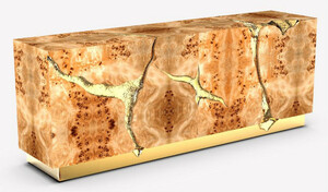 CPBlack Luxus Sideboard by Casa Padrino Naturfarben / Gold