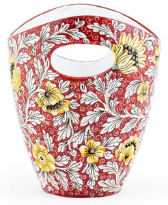 Casa Padrino Luxus Keramik Eiseimer Rot / Mehrfarbig  27 x H. 25 cm - Handgefertigter & handbemalter Eiskbel - Weinkhler - Sektkhler - Champagnerkhler - Luxus Qualitt - Made in Italy